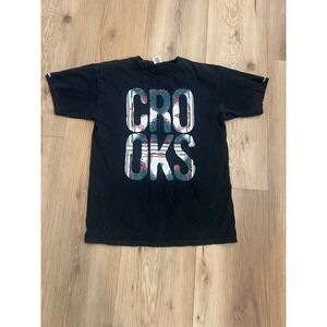 VTG CROOKS AND CASTLES BLACK T SHIRT MENS SZ M PATTERN LOGO GRAPHIC
